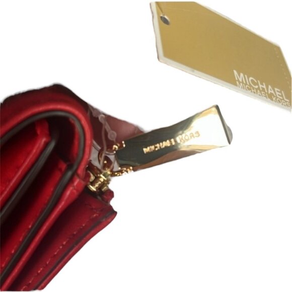 Michael KORS NWT Crimson Red Trifold Wallet Leather w/Yellow Gold Embellishment - Picture 3 of 6